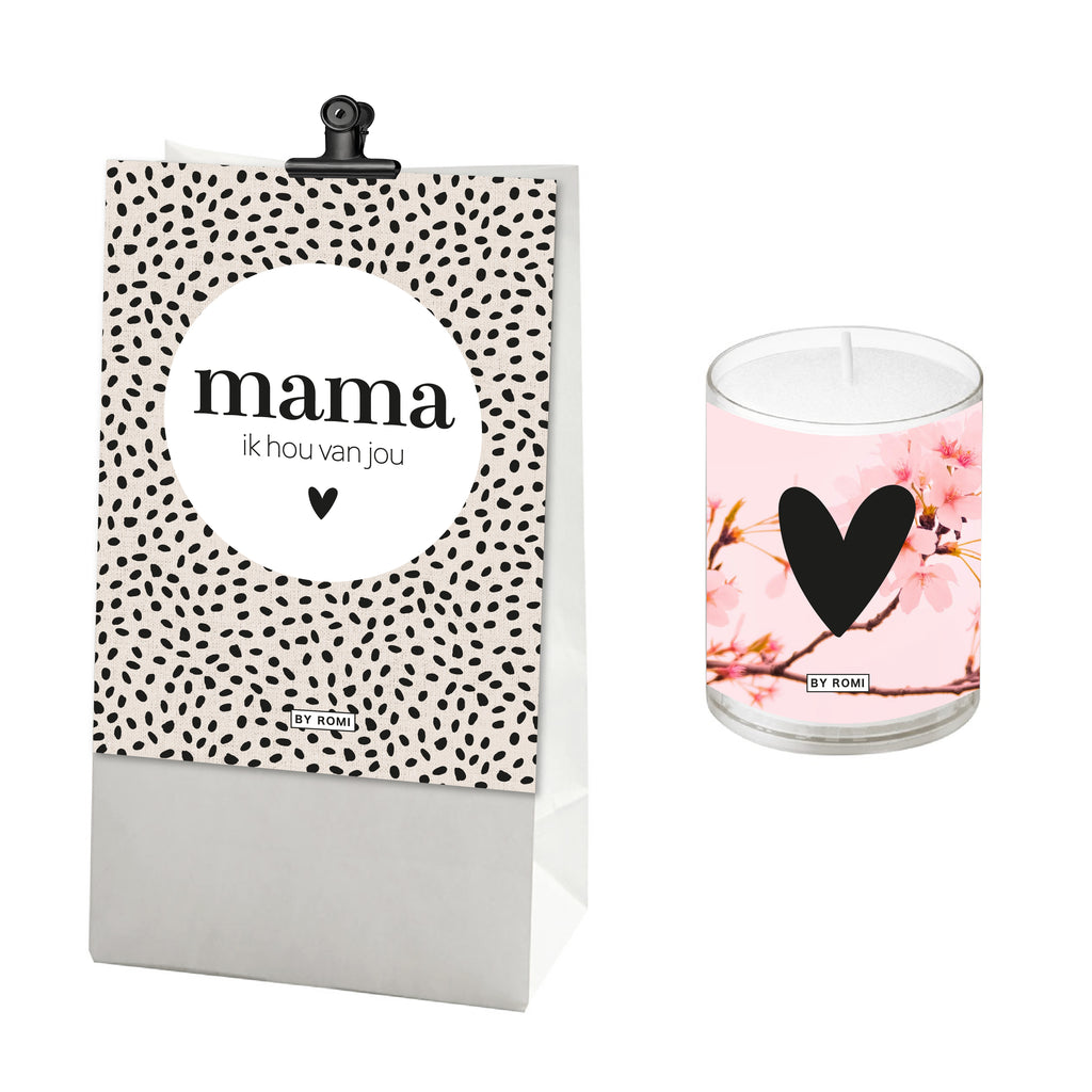 Wenskaarsje in zakje | Mama ik hou van jou