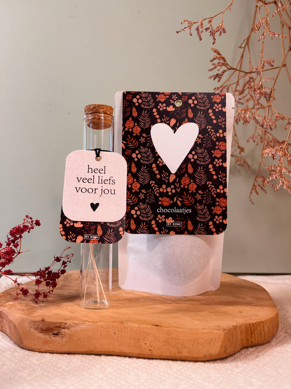 Wensbuisje met droogbloemen | Heel veel liefs voor jou