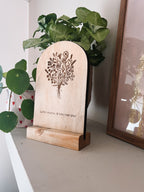 Houten wenskaart met standaard | Bloemen |  Mama, ik hou van jou