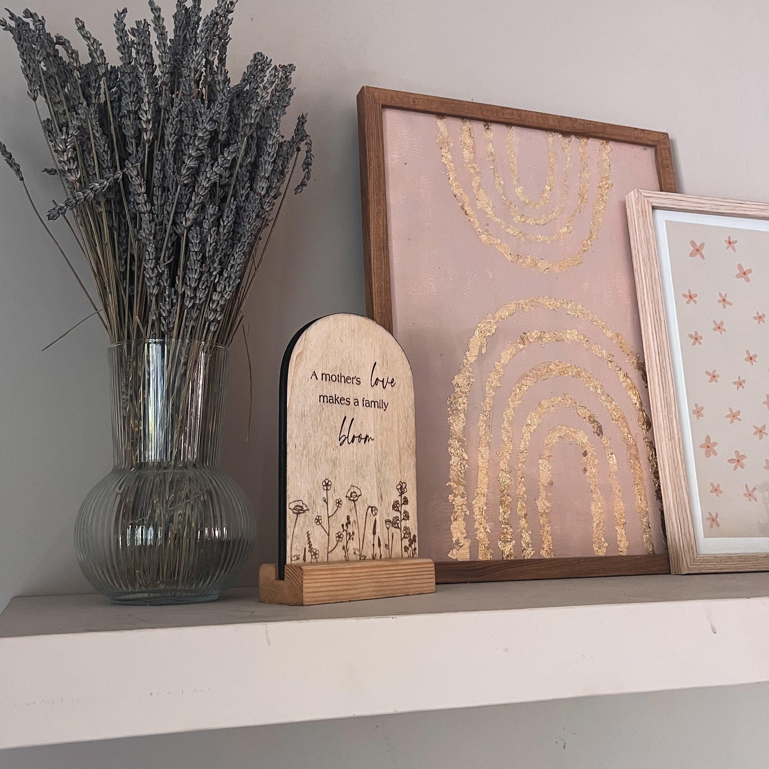 Houten wenskaart met standaard | Bloemen |  A mothers love