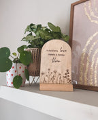 Houten wenskaart met standaard | Bloemen |  A mothers love