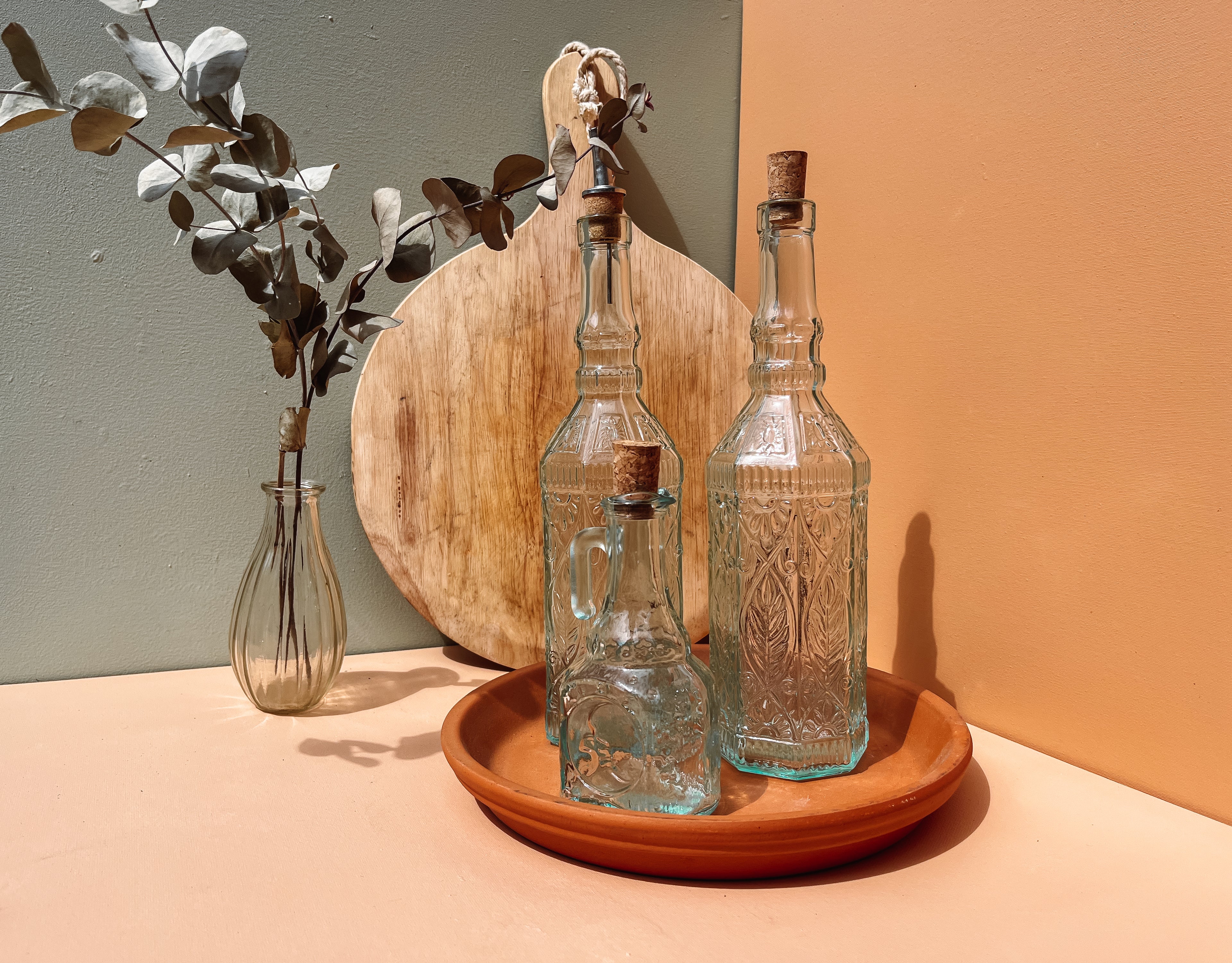 Glazen olie- en azijnfles Sun & Moon